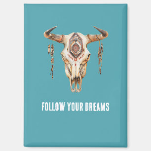 Turquoise Blau Inheemse Stam Stier Hoorns Schedel Magneet