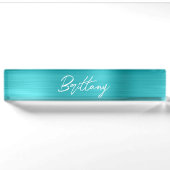 Turquoise Blau Ombre Folie Moderne Borstel Schrift Naambordje (Voorkant)