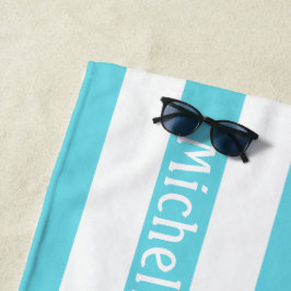 Turquoise Blau Witte Cabana Strepen Strandhanddoek Strandlaken