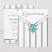 Turquoise Blau Zilver Quinceanera Uitnodigingen (Voorkant / Achterkant)