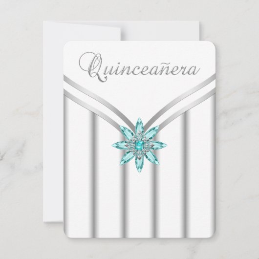 Turquoise Blau Zilver Quinceanera Uitnodigingen (Voorkant)
