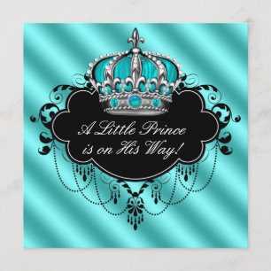 Turquoise Blau Zwart Damast Prins Baby Shower Kaart