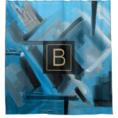 Turquoise blauw Abstracte kunst Hedendaagse schild Douchegordijn (Voorkant)