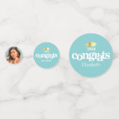 Turquoise blauw afstuderen 3 foto vetgedrukte typo confetti (Voorkanten)