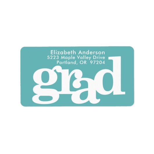 Turquoise blauw afstuderen vet typografie adres etiket (Voorkant)