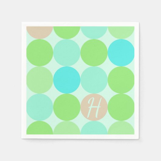 Turquoise blauw, appelgroen & licht koraal cirkels servetten (Voorkant)