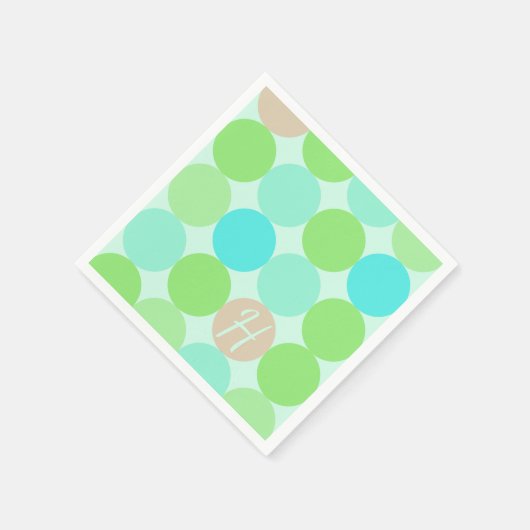 Turquoise blauw, appelgroen & licht koraal cirkels servetten (Hoek)