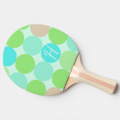 Turquoise blauw, appelgroen & licht koraal cirkels tafeltennisbatje (Zijkant)