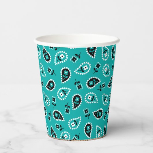 Turquoise Blauw Bandana Rodeo Wild West Papieren Bekers (Achterkant)