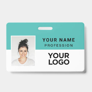 Turquoise Blauw Bedrijfs Personeel Foto Naamkaartj Badge