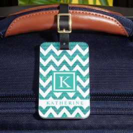 Turquoise Blauw Blauwgroen Groen Wit Chevron Patro Bagagelabel