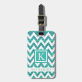Turquoise Blauw Blauwgroen Groen Wit Chevron Patro Bagagelabel (Voorkant verticaal)
