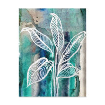 Turquoise Blauw & Blauwgroen Moderne Botanische Wa