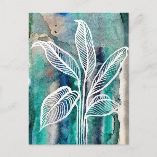 Turquoise Blauw & Blauwgroen Moderne Botanische Wa Briefkaart (Voorkant)