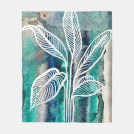 Turquoise Blauw & Blauwgroen Moderne Botanische Wa Fleece Deken