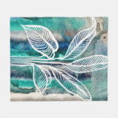 Turquoise Blauw & Blauwgroen Moderne Botanische Wa Fleece Deken (Voorkant (Horizontaal))