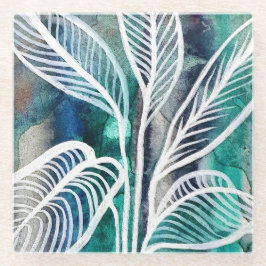 Turquoise Blauw & Blauwgroen Moderne Botanische Wa Glazen Onderzetter
