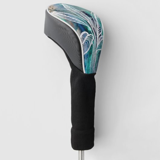 Turquoise Blauw & Blauwgroen Moderne Botanische Wa Golfheadcover (Schuin)