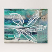Turquoise Blauw & Blauwgroen Moderne Botanische Wa Legpuzzel (Horizontaal)