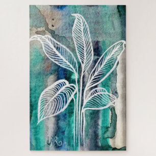 Turquoise Blauw & Blauwgroen Moderne Botanische Wa Legpuzzel
