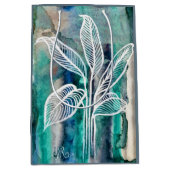 Turquoise Blauw & Blauwgroen Moderne Botanische Wa Medium Cadeauzakje (Voorkant)