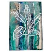 Turquoise Blauw & Blauwgroen Moderne Botanische Wa Medium Cadeauzakje (Achterkant)