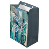 Turquoise Blauw & Blauwgroen Moderne Botanische Wa Medium Cadeauzakje (Achterkant Gekanteld)