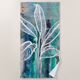 Turquoise Blauw & Blauwgroen Moderne Botanische Wa Strandlaken