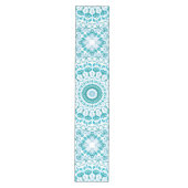 Turquoise Blauw Bloemmotief Mandala Medium Tafelloper (Voorkant)