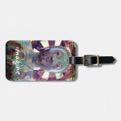 Turquoise Blauw Boeddha Foto Stel Script Antiek vo Bagagelabel (Voorkant horizontaal)