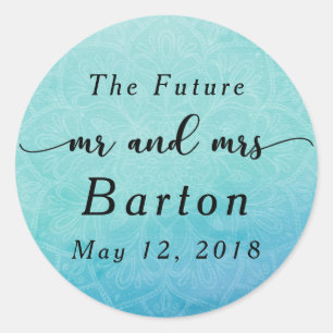 Turquoise & Blauw, Boho Mandala Trouwfeest 1 Ronde Sticker