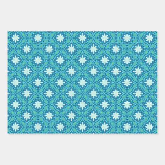Turquoise Blauw Boho sterpatroon Inpakpapier Vel (Voorkant)