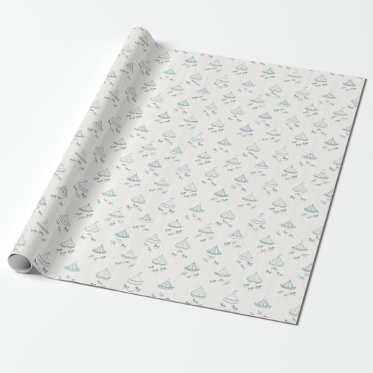 Turquoise Blauw  Carrousel Gift Cadeaupapier (Uitgerold)