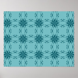 Turquoise blauw, cool, trendy flower abstractie poster