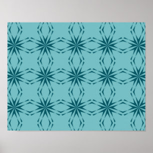 Turquoise blauw, cool, trendy flower abstractie poster