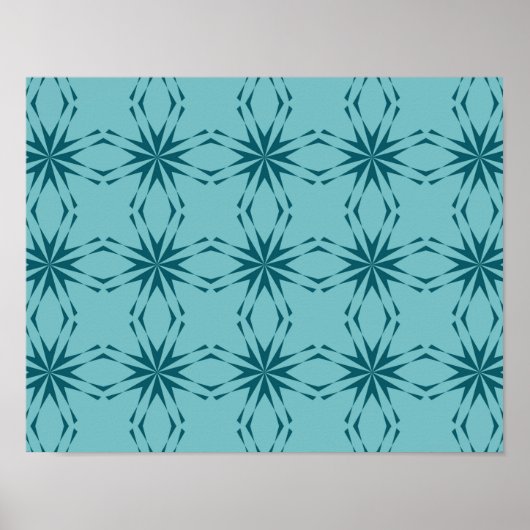 Turquoise blauw, cool, trendy flower abstractie poster (Voorkant)