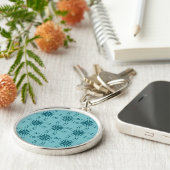 Turquoise blauw, cool, trendy flower abstractie sleutelhanger (Zijkant)
