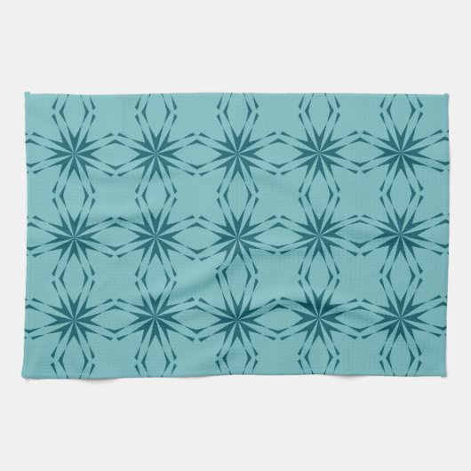 Turquoise blauw, cool, trendy flower abstractie theedoek (Horizontaal)