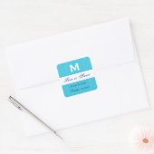 Turquoise Blauw Damask Bruiloft Monogram Vierkante Sticker (Envelop)