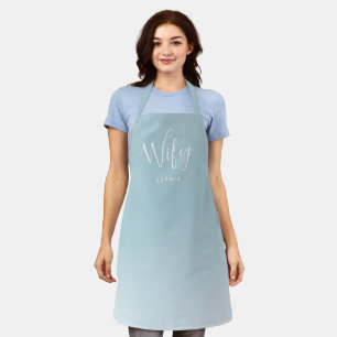 Turquoise blauw eenvoudige gepersonaliseerde wifey schort