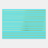 Turquoise blauw Elegant Goudgestreept Inpakpapier Vel (Voorkant 2)