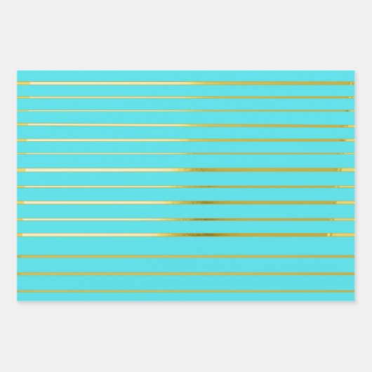 Turquoise blauw Elegant Goudgestreept Inpakpapier Vel (Voorkant 2)