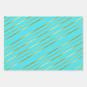 Turquoise blauw Elegant Goudgestreept Inpakpapier Vel (Voorkant)
