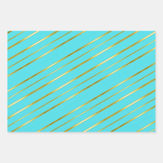 Turquoise blauw Elegant Goudgestreept Inpakpapier Vel (Voorkant)