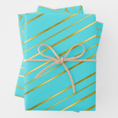 Turquoise blauw Elegant Goudgestreept Inpakpapier Vel (In situ)