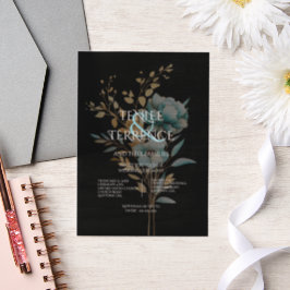 Turquoise Blauw en Goud Kleur Bloem Bruiloft Vellum Uitnodigingen