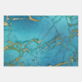 Turquoise Blauw en Gouden Marmeren Kijk Inpakpapier Vel (Voorkant 2)