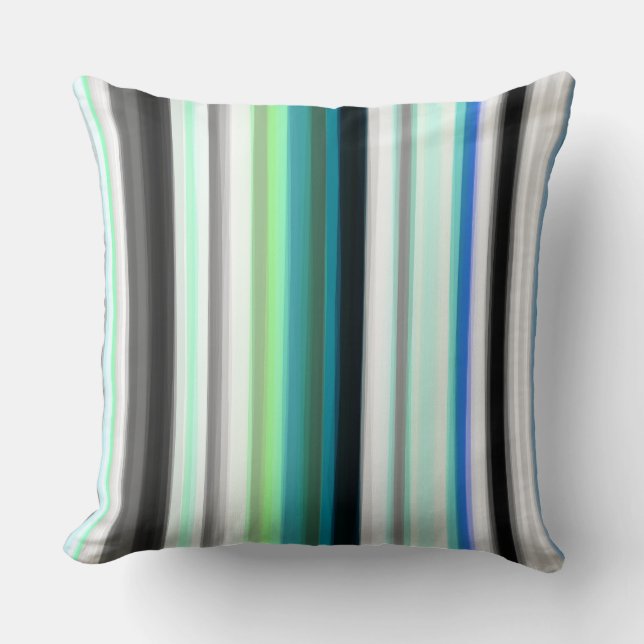Turquoise, blauw en grijs Abstracte strepen Kussen (Voorkant)