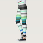 Turquoise, blauw en grijs Abstracte strepen Leggings (Links)