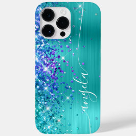Turquoise Blauw en Paarse Glittery Glam Handtekeni Case-Mate iPhone 14 Pro Max Hoesje